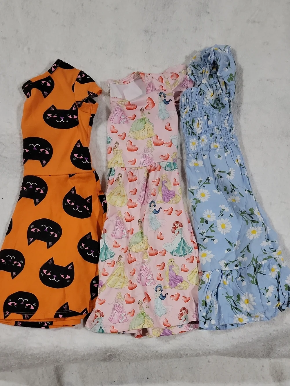 Girls' Dress Trio - Black Cat Orange, Princess Pink, Daisy Blue